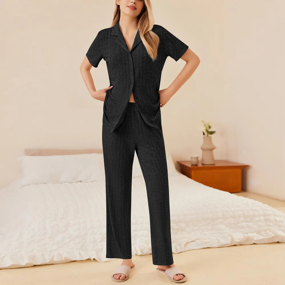 Flower yarn cardigan lapel pajamas home suit set