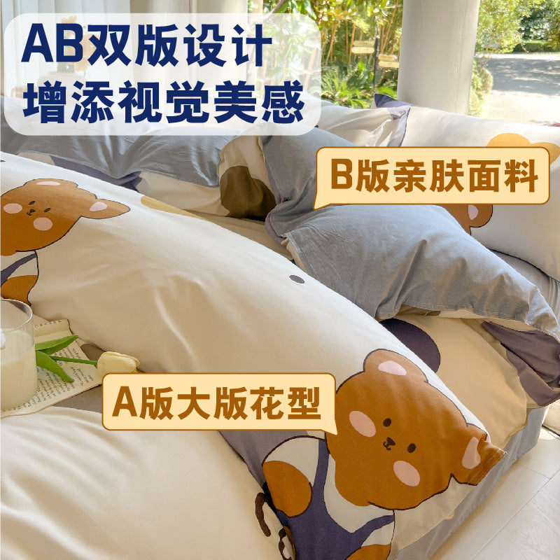 Cartoon Four-Piece Set Fresh Autumn and Winter Single Student Dormitory Bedding Sheet Three-Piece Set Single Quilt Cover