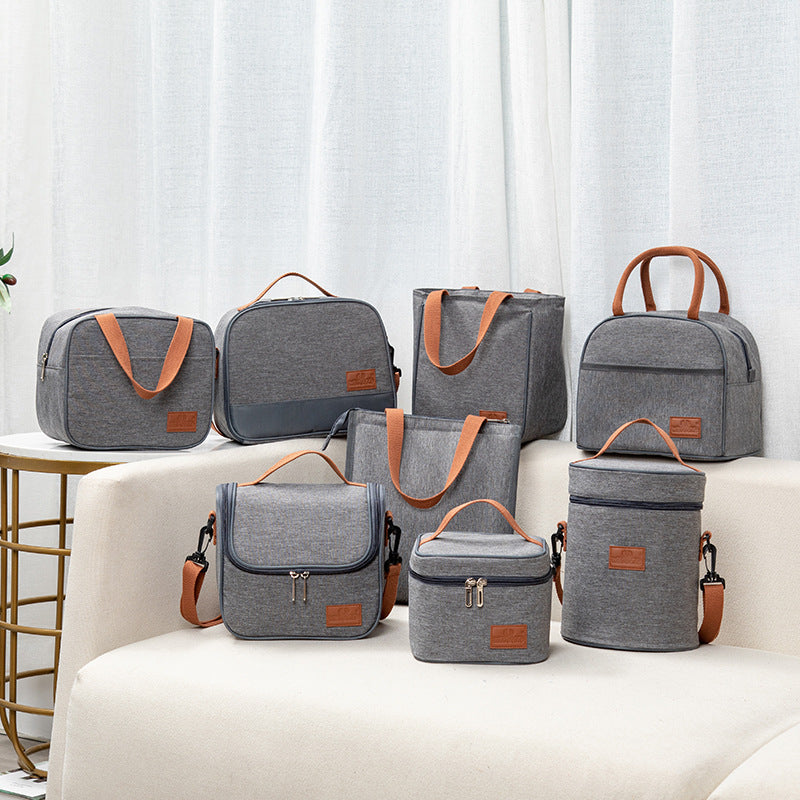 Lunch Box Bag Aluminum Foil Office Worker Thermal Insulation Fashion Student Lunch Bag With Canvas Tote Bag Round Thickened