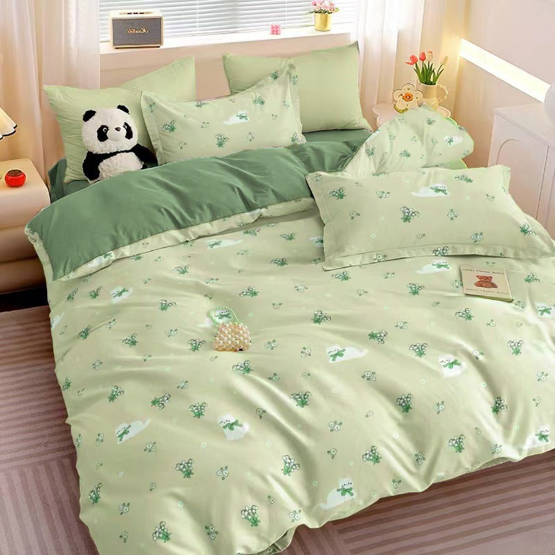 Cartoon Four-Piece Set Fresh Autumn and Winter Single Student Dormitory Bedding Sheet Three-Piece Set Single Quilt Cover