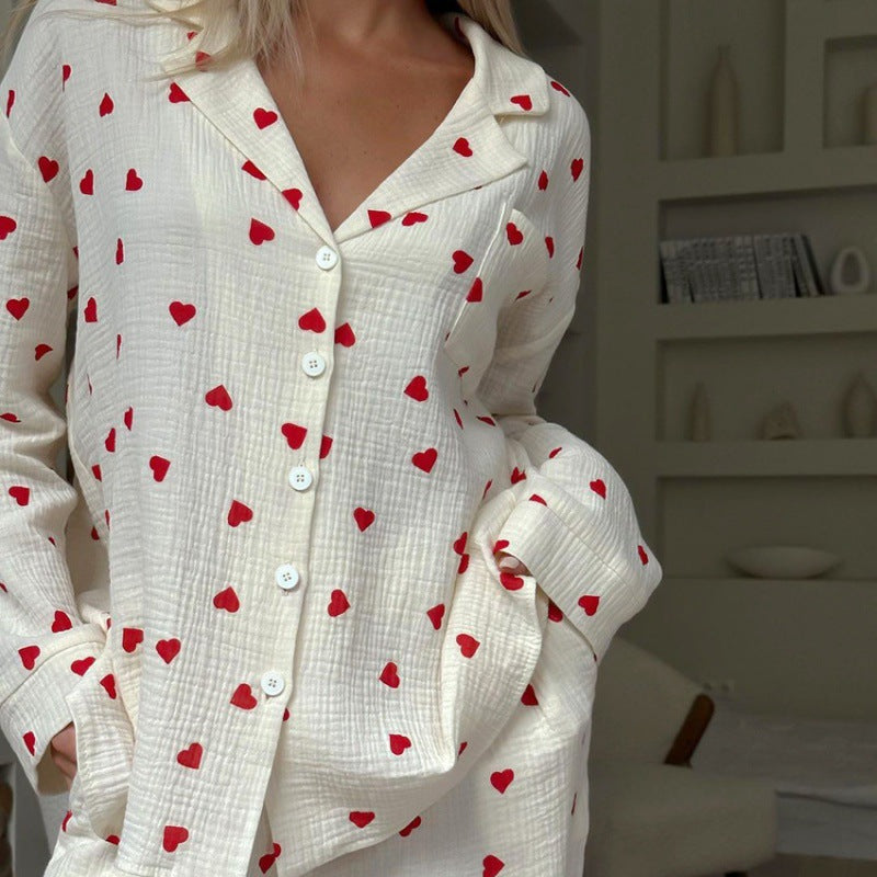 Love printed comfortable long sleeved long pants sleepwear two-piece set for women's home wear