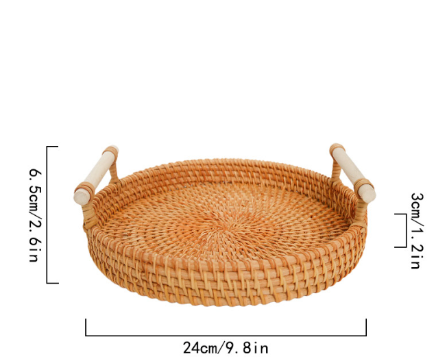 Vietnamese rattan tray rattan storage basket double ear bread fruit snack picnic tray desktop decoration