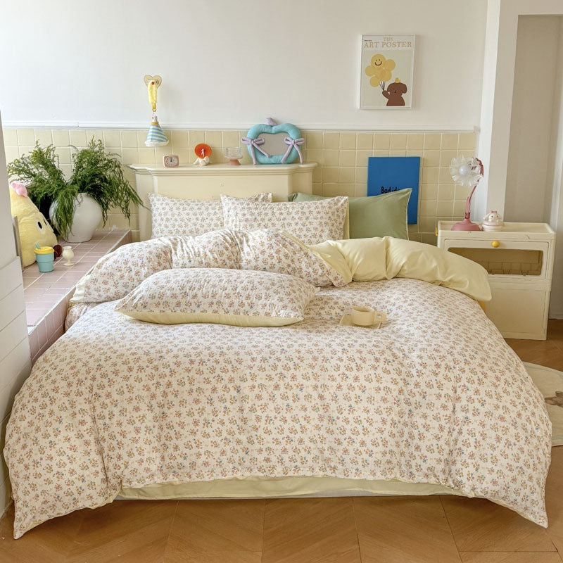 Double Gauze Four-Piece Set Jacquard Small Bamboo Cotton Three-Piece Set Student Dormitory INS Fresh Floral Bedding