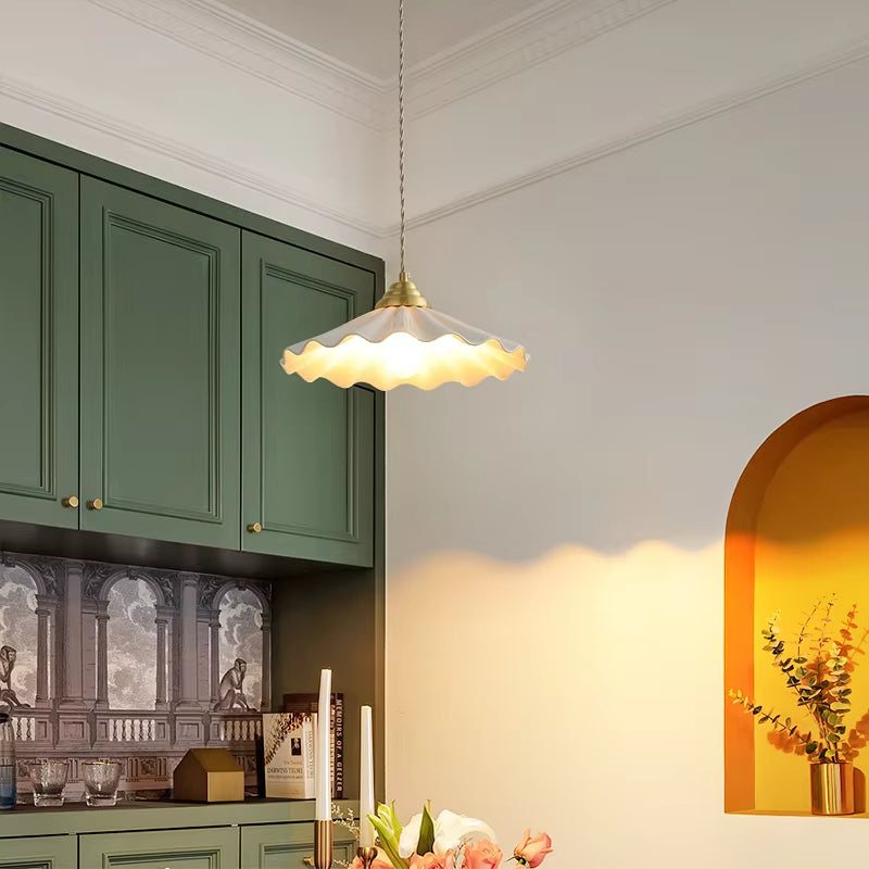 All-Copper Ceramic Floral Pendant Light – Japanese Vintage Chandelier for Bedroom Bedside, Retro Rice-Hat Dining & Bar Table Lam