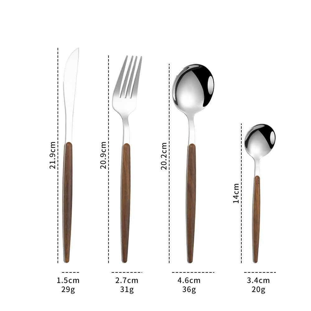 Stainless Steel Imitation Wooden Handle Knife, Fork, Spoon, Clamp Handle, Spoon, Portuguese Vintage Wood Grain Tableware Set