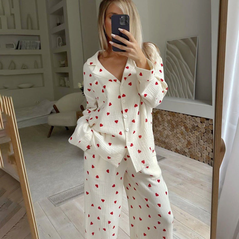 Love printed comfortable long sleeved long pants sleepwear two-piece set for women's home wear