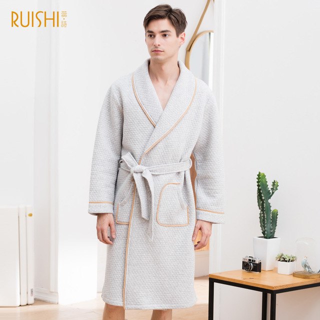 J&Q mall robe warm air cotton sandwich couple pajamas long sleeve drop shipping men and women bathrobe pure cotton nightgown