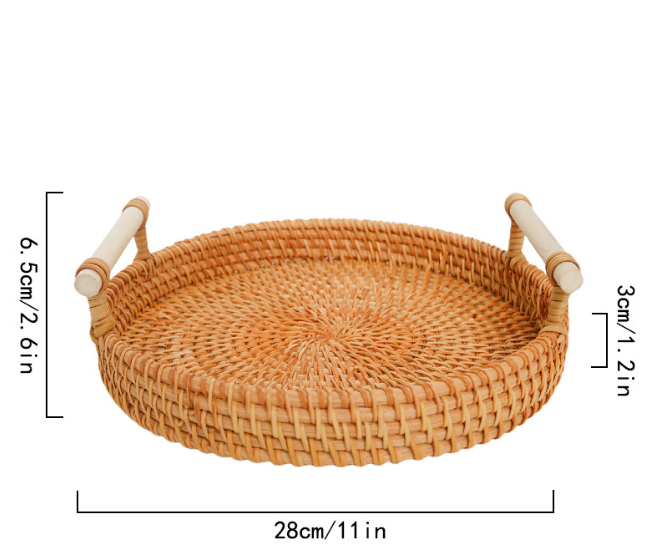 Vietnamese rattan tray rattan storage basket double ear bread fruit snack picnic tray desktop decoration