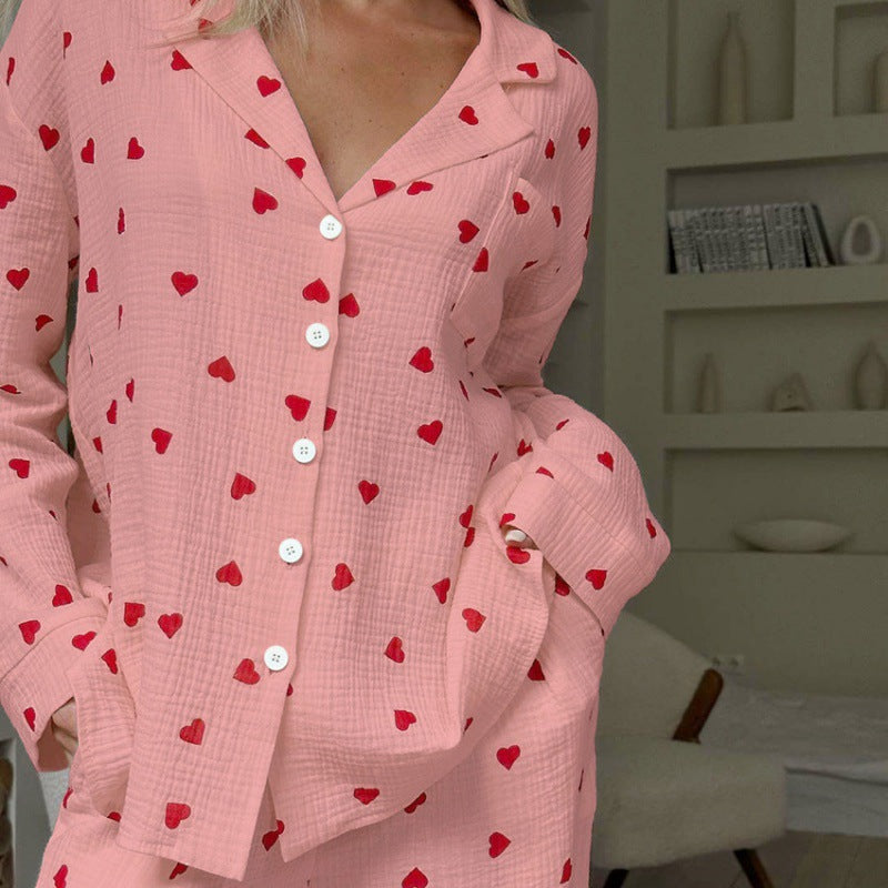 Love printed comfortable long sleeved long pants sleepwear two-piece set for women's home wear