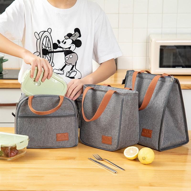 Lunch Box Bag Aluminum Foil Office Worker Thermal Insulation Fashion Student Lunch Bag With Canvas Tote Bag Round Thickened