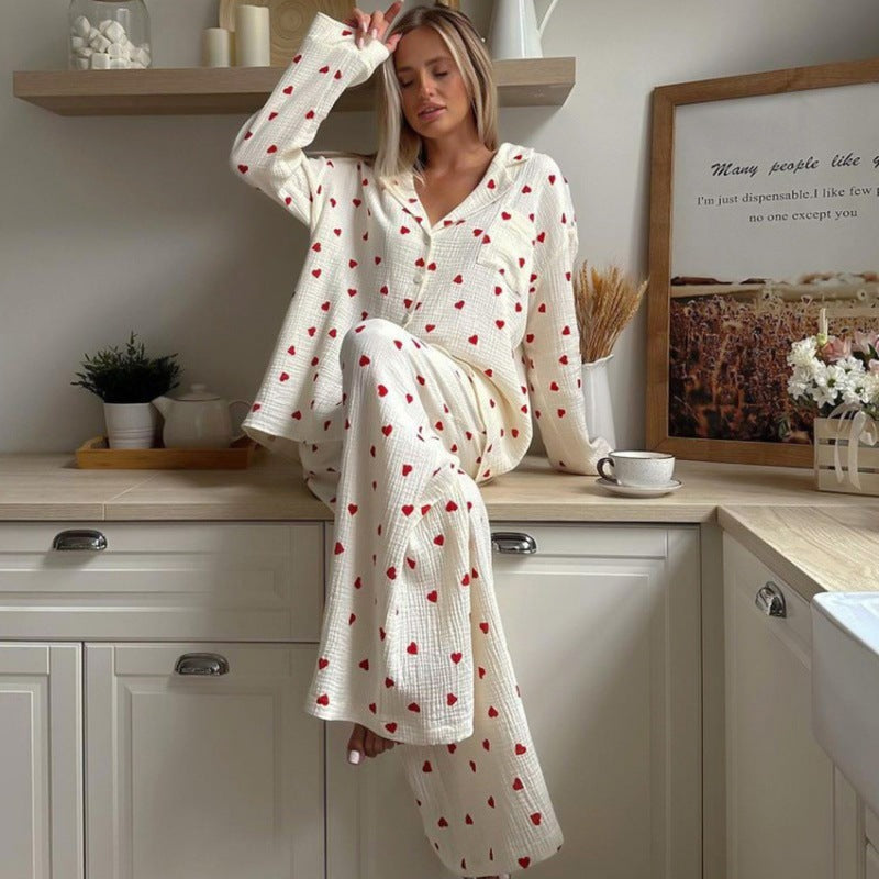 Love printed comfortable long sleeved long pants sleepwear two-piece set for women's home wear