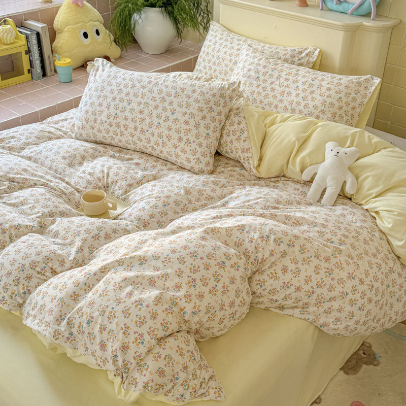 Double Gauze Four-Piece Set Jacquard Small Bamboo Cotton Three-Piece Set Student Dormitory INS Fresh Floral Bedding