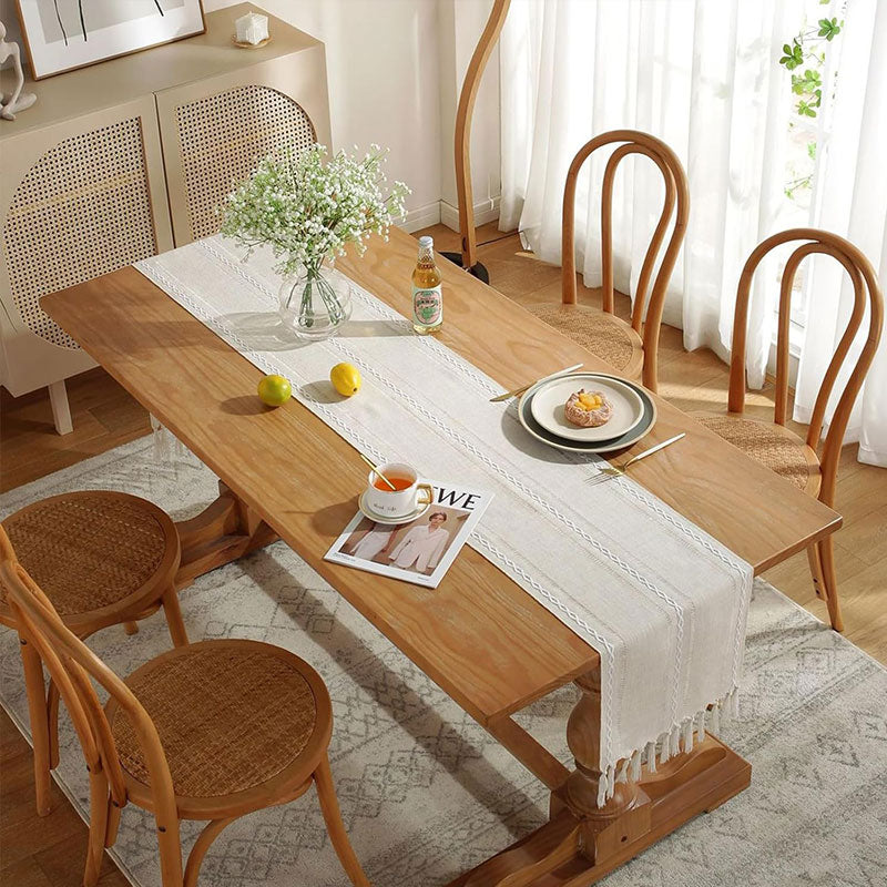 Hand - woven cotton and linen table flag with hollow tassels, suitable for household and rural dining tables