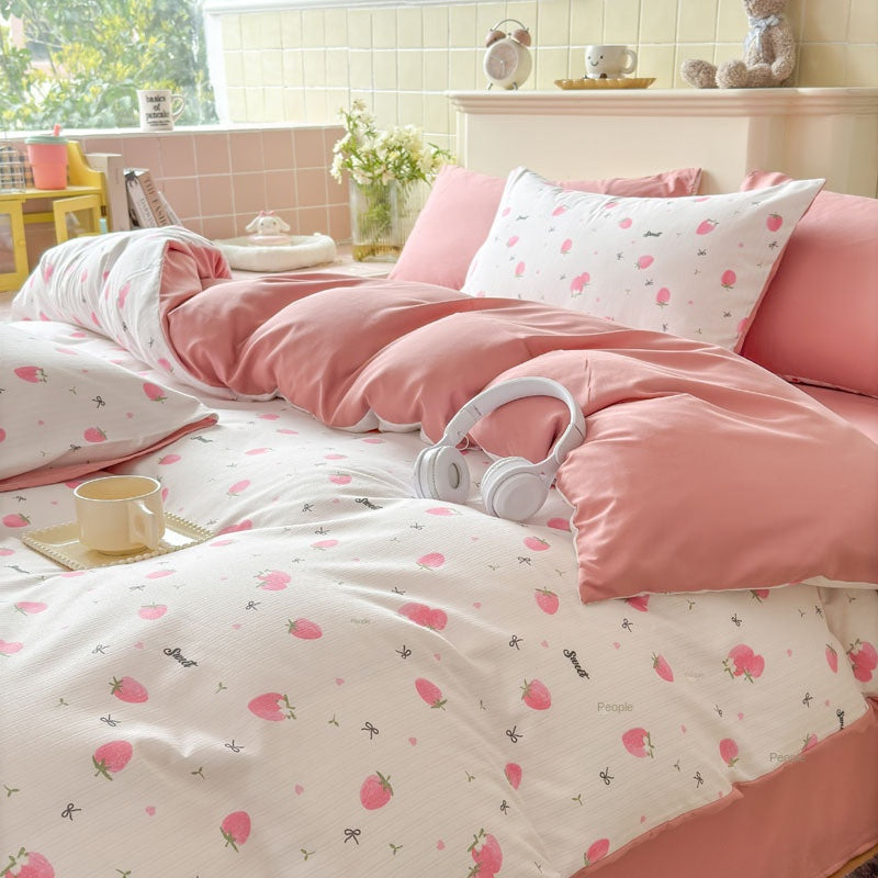 Double Gauze Four-Piece Set Jacquard Small Bamboo Cotton Three-Piece Set Student Dormitory INS Fresh Floral Bedding