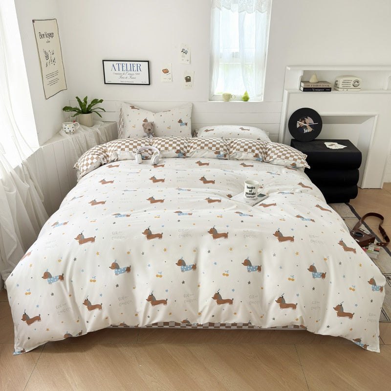 Cartoon Four-Piece Set Fresh Autumn and Winter Single Student Dormitory Bedding Sheet Three-Piece Set Single Quilt Cover