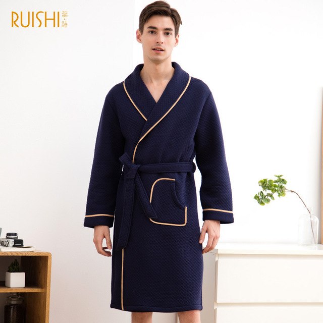J&Q mall robe warm air cotton sandwich couple pajamas long sleeve drop shipping men and women bathrobe pure cotton nightgown