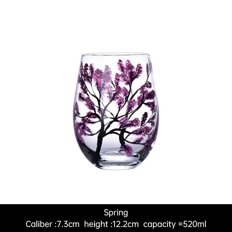 Light luxury ins crystal glass wine glass hand-painted household goblet four seasons painted wine glass