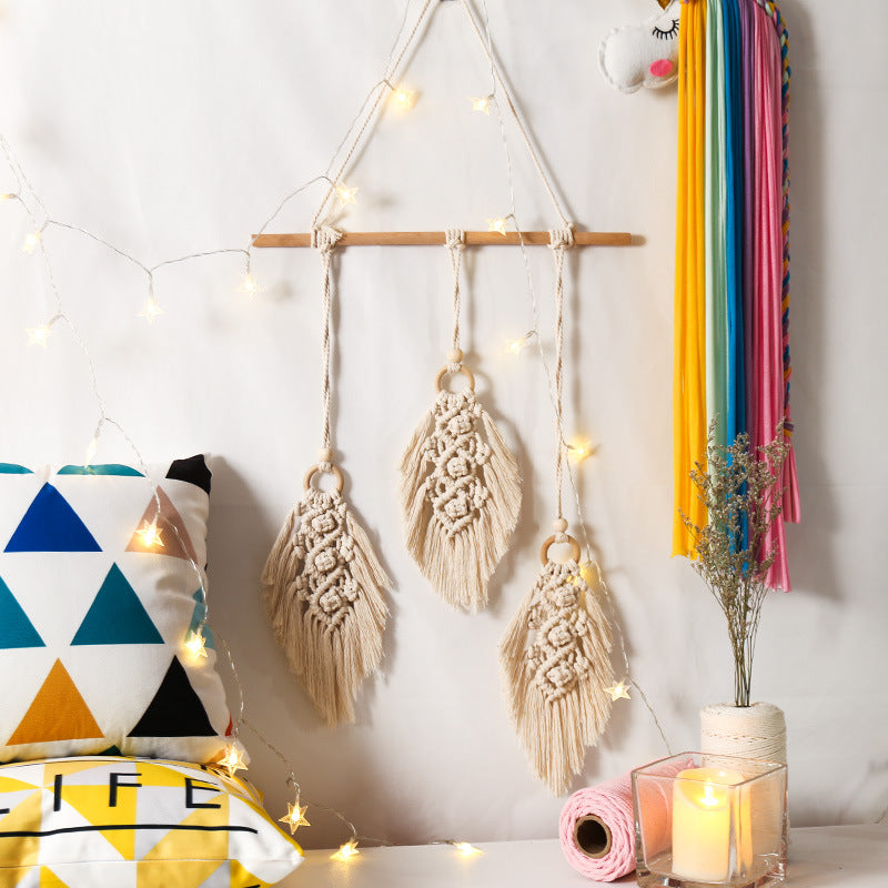 Handwoven INS Tassel Tapestry Cotton Thread Ornament Living Room Bedroom Bohemian Tapestry Pocket