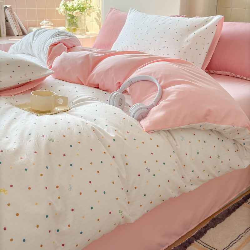 Double Gauze Four-Piece Set Jacquard Small Bamboo Cotton Three-Piece Set Student Dormitory INS Fresh Floral Bedding