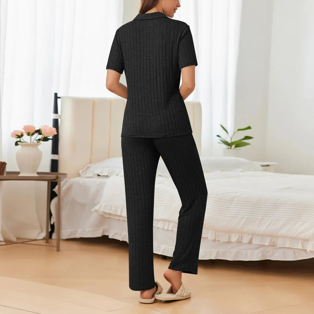 Flower yarn cardigan lapel pajamas home suit set