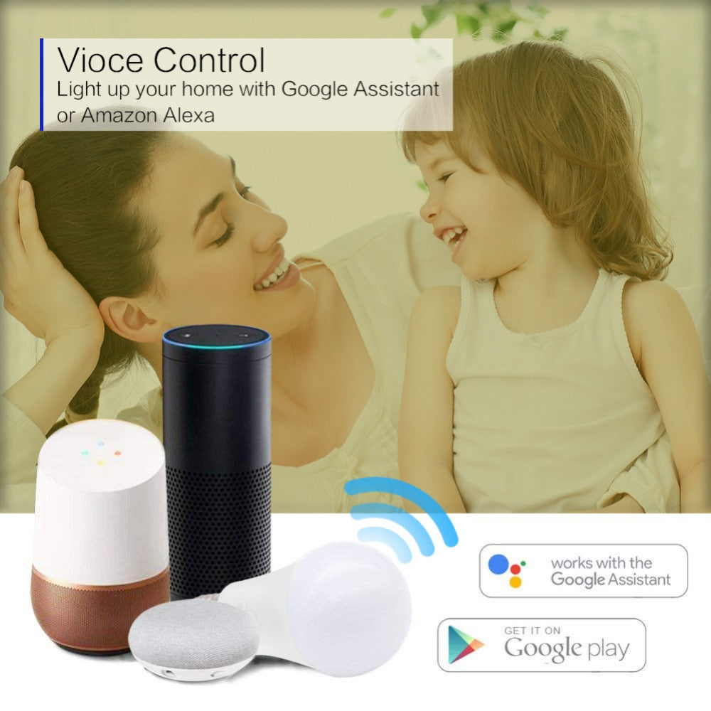 E27 WiFi Smart LED Light Bulbs Intellegent App Remote Control Bulbs Walk up Warn Lighting Work With Alexa Google Assistant