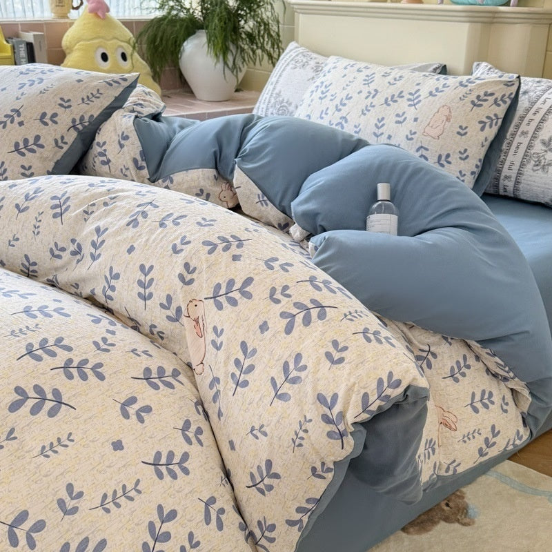 Double Gauze Four-Piece Set Jacquard Small Bamboo Cotton Three-Piece Set Student Dormitory INS Fresh Floral Bedding