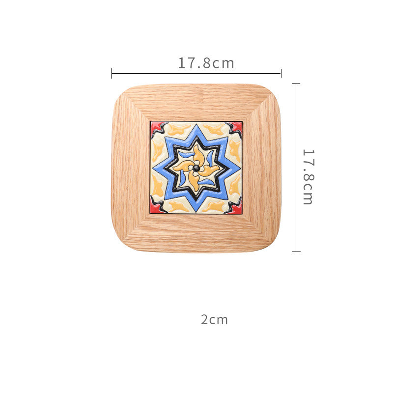 Japanese Style Oak Tile Plate Mat Pot Mat Creative Solid Wood Insulation Mat Pastoral Style Dining Table Anti-Scalding Wooden Mat