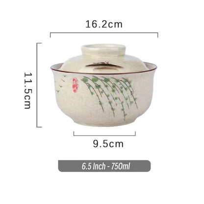 6.5 inch instant noodles bowl with cover bento box student underglaze color ceramic suit Lamian Noodles bowl canteen tableware