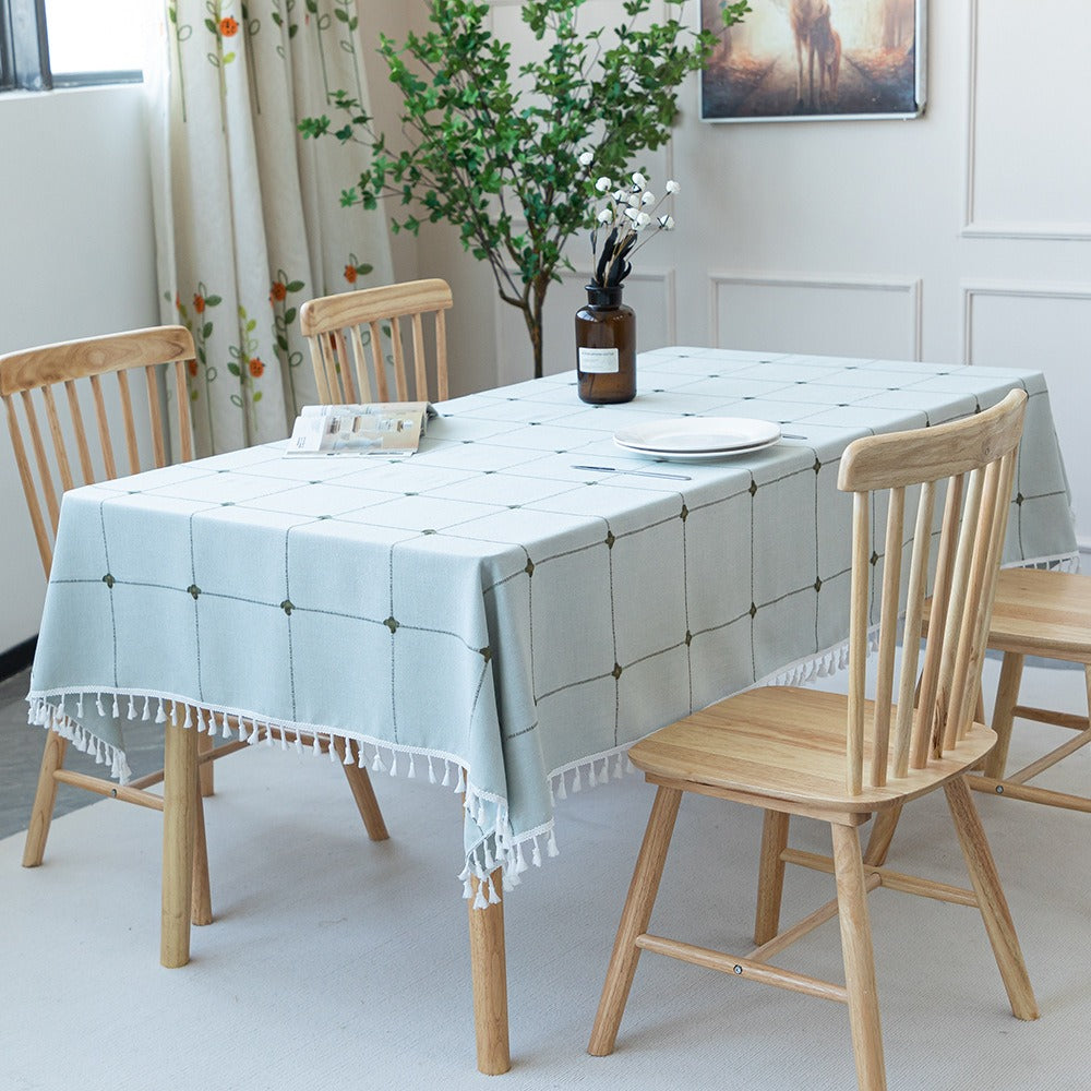Nordic Christmas Table Cloth Hollow Tassel Table Cloth Solid Color Long Stripe Jacquard Table Cloth Tea Table Mat Cotton Linen
