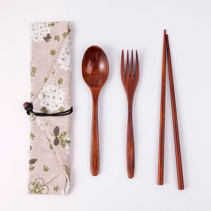 Japanese Style Long Handled Spoons, Forks, Chopsticks, Three Piece Set Of Wooden Portable Tableware, Chopsticks, Spoons, Set
