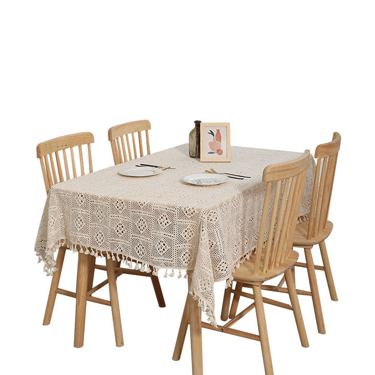 Vintage Cotton And Linen Tablecloth Tassel Tablecloth Pastoral Plaid Round Tablecloth Hollow Lace Rectangular Table Flag Placemat