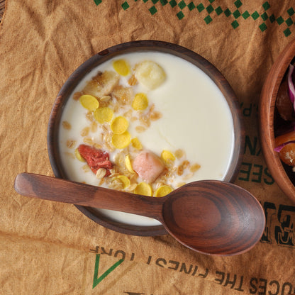 Shallow Solid Wood Serving Bowl