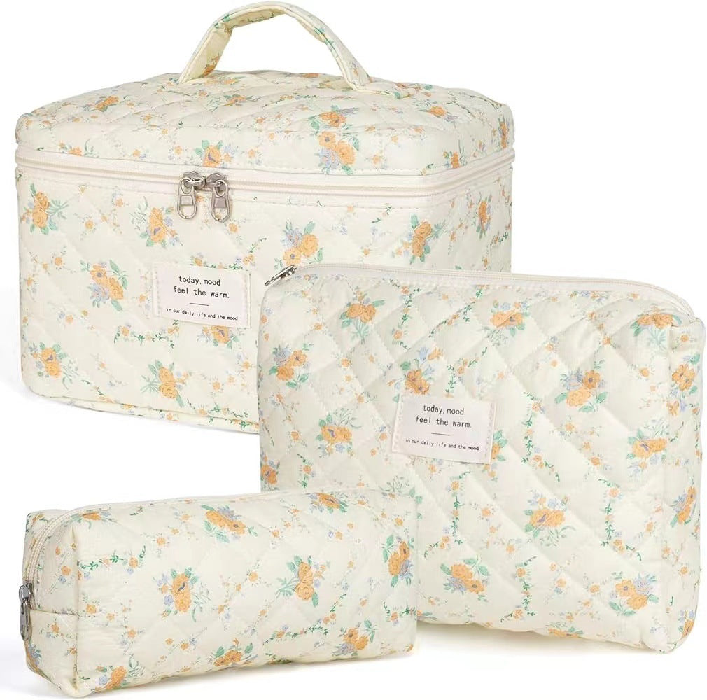 Storage Organizer Floral Quilted Makeup Bags Cotton Padded Cosmetic Bag Large Travel Toiletry Bag Women Zipper Wash Bag