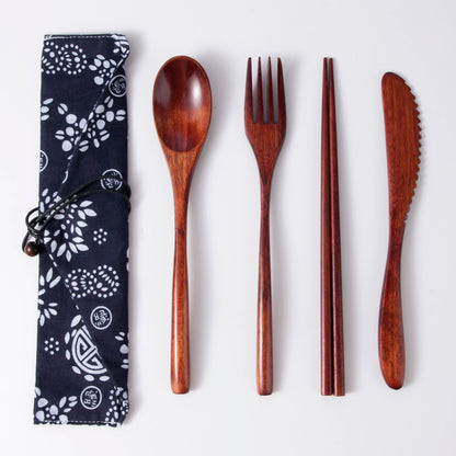 Japanese Style Long Handled Spoons, Forks, Chopsticks, Three Piece Set Of Wooden Portable Tableware, Chopsticks, Spoons, Set
