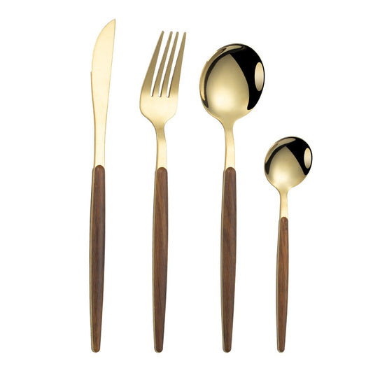 Stainless Steel Imitation Wooden Handle Knife, Fork, Spoon, Clamp Handle, Spoon, Portuguese Vintage Wood Grain Tableware Set