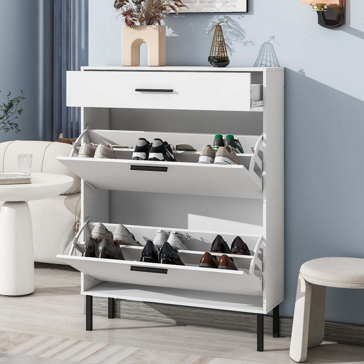 Shoe Cabinet with Two Flip Drawers
