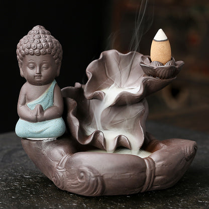 Creative Lotus Drawing Gold Small Tathagata Waterfall Backflow Incense Aromatherapy Stove Home Decoration