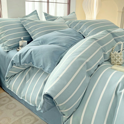 Minimalist Pure Water-Washed Cotton Bedding Set Flannel Grid Good Quality Fitted Sheet Version Student Dormitory Three-Piece Set