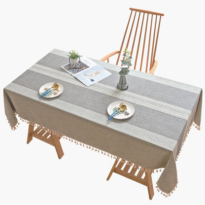 Nordic Christmas Table Cloth Hollow Tassel Table Cloth Solid Color Long Stripe Jacquard Table Cloth Tea Table Mat Cotton Linen