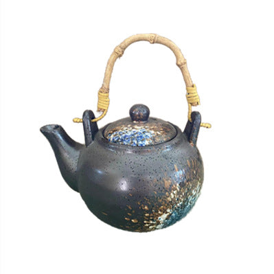 Ceramic Tea Kettle with Bamboo Handle, Hand-Painted, Commercial Use, Large Capacity, Teapot with Lifting Spout, Tabletop Design