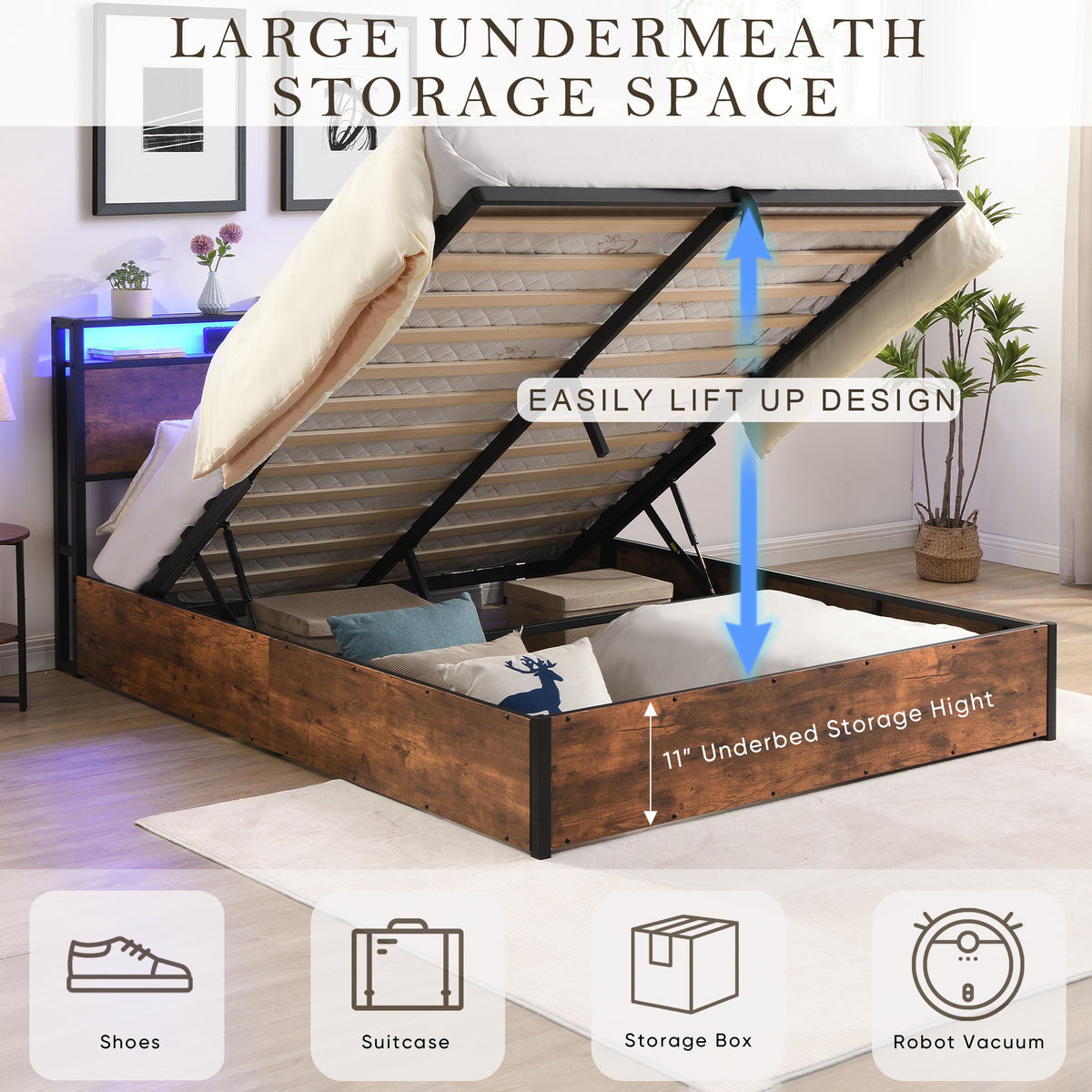 Full-Size Lift-Up Storage Bed Frame