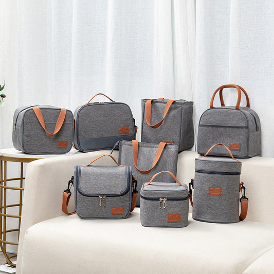 Lunch Box Bag Aluminum Foil Office Worker Thermal Insulation Fashion Student Lunch Bag With Canvas Tote Bag Round Thickened