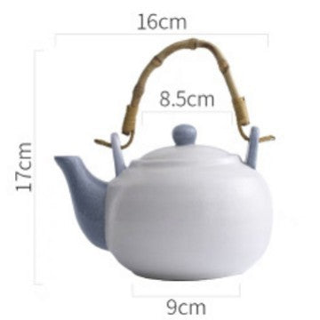 Ceramic Tea Kettle with Bamboo Handle, Hand-Painted, Commercial Use, Large Capacity, Teapot with Lifting Spout, Tabletop Design