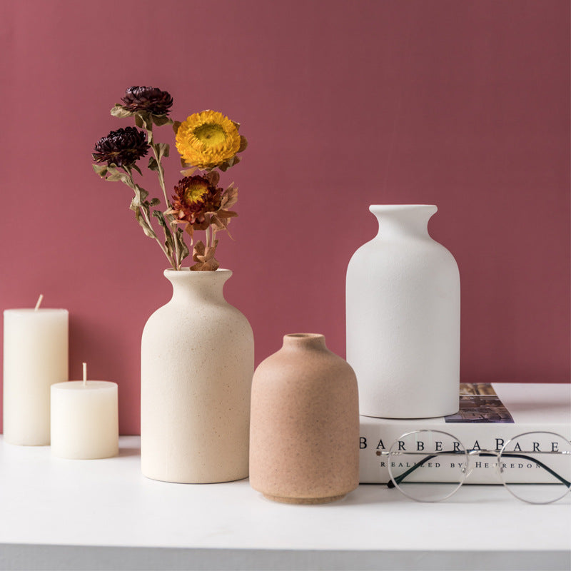Simple Retro Frosted Ceramic Vase, Coarse Ceramic Round Bottle, Creative Home Decoration, Nordic Pastoral Style Handicrafts