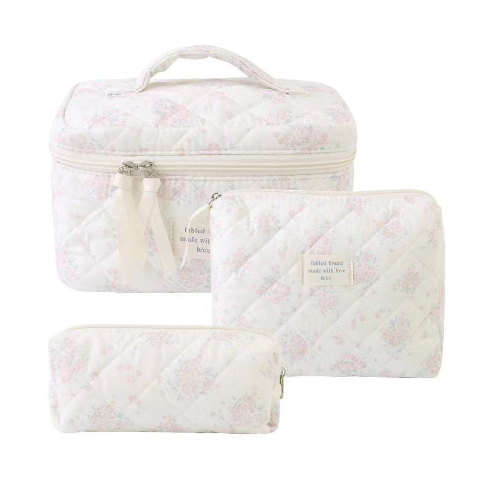 Storage Organizer Floral Quilted Makeup Bags Cotton Padded Cosmetic Bag Large Travel Toiletry Bag Women Zipper Wash Bag