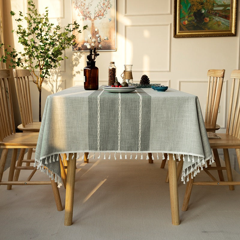 Nordic Christmas Table Cloth Hollow Tassel Table Cloth Solid Color Long Stripe Jacquard Table Cloth Tea Table Mat Cotton Linen