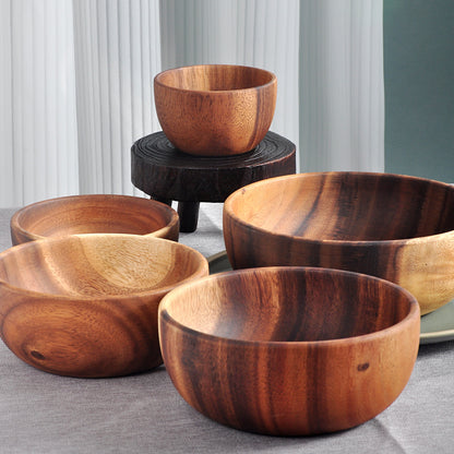 Shallow Solid Wood Serving Bowl