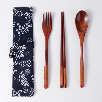 Japanese Style Long Handled Spoons, Forks, Chopsticks, Three Piece Set Of Wooden Portable Tableware, Chopsticks, Spoons, Set