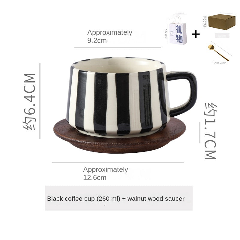 Simple Hand-Drawn Stripe Ceramic Mug, Creative Multi-Color Gift Cup, Coffee Cup with Saucer