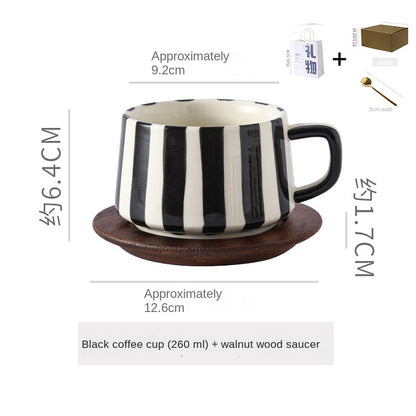 Simple Hand-Drawn Stripe Ceramic Mug, Creative Multi-Color Gift Cup, Coffee Cup with Saucer